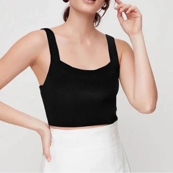 Aritzia Wilfred San Clemente Black Knit Sleeveless Crop Top Medium - Picture 1 of 9